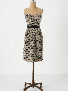 Burlapp Anthropologie spaghetti strap silk dress  blue tan print 2 NWT